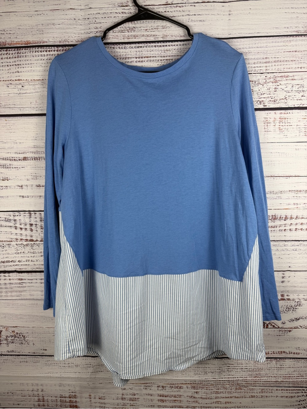 J.Jill Blue & White Striped Mixed Media Tunic Top Small